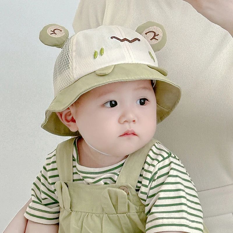 婴幼儿薄款夏季宽檐遮阳渔夫帽男女宝宝网眼透气可爱超萌太阳帽潮