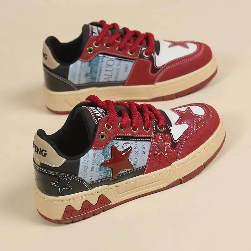 厚底红酒星星复古板鞋男款国潮休闲百搭小众鞋子