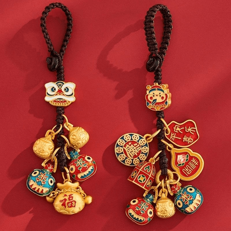 吞金兽一家四口汽车钥匙扣挂件男高档古法三口之家包挂饰吉祥纳福
