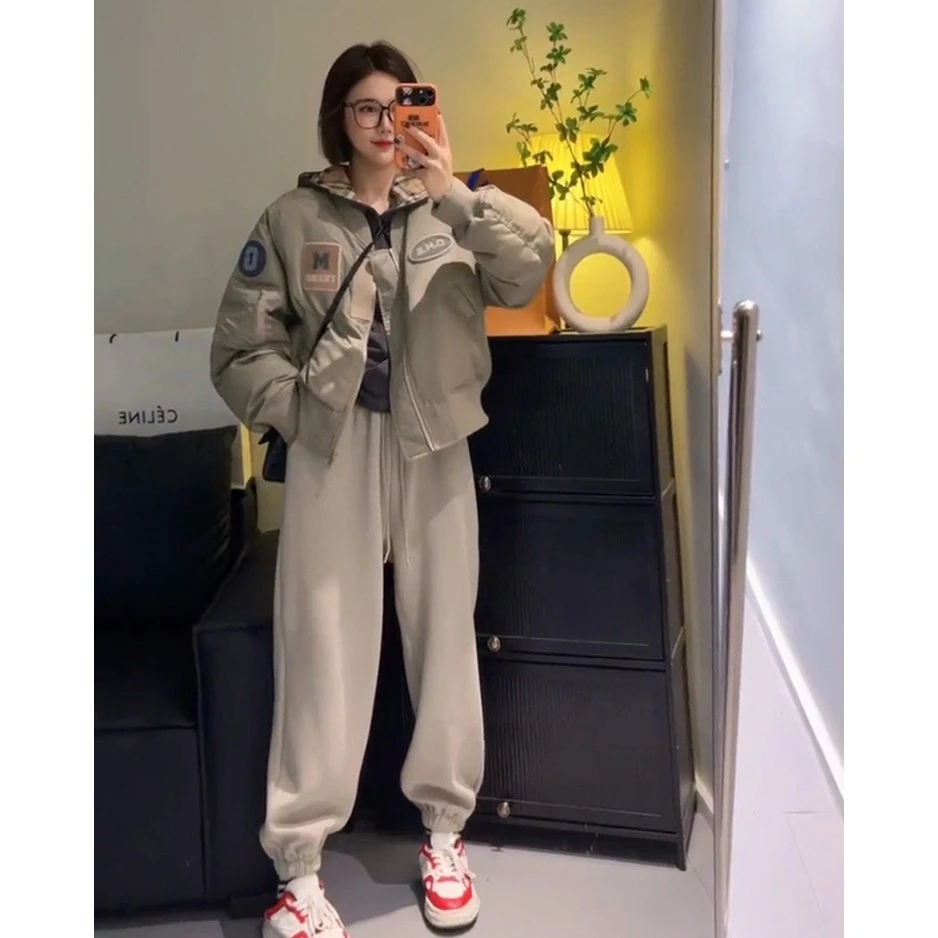 韩版2023秋冬新款立领棉服字母刺绣夹棉棒球服外套加厚机车夹克女