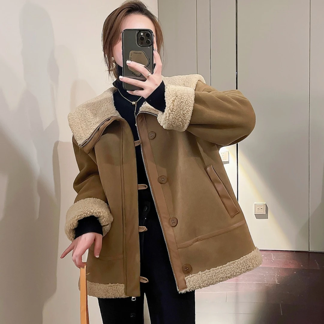 2023年新款秋冬装保暖亮色海军领百搭甜美可爱学院风拼接外套女潮