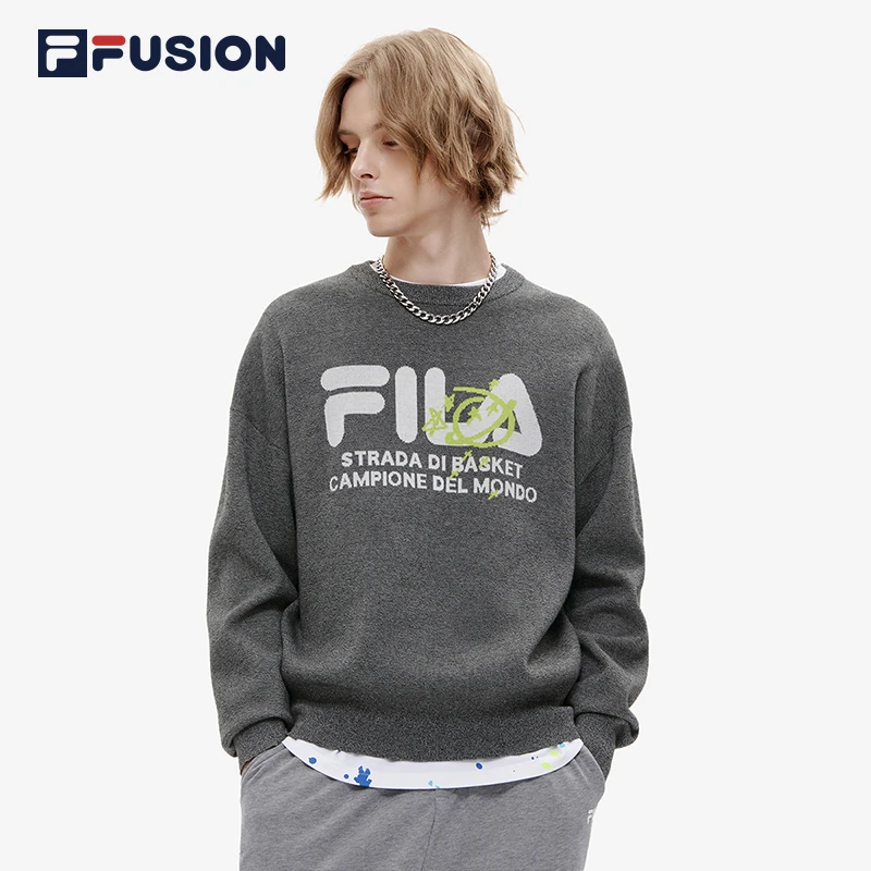 FILA FUSION斐乐潮牌编织衫2022秋百搭新款潮高街宽松T11M235401