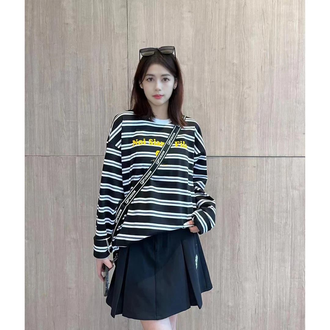 FILA 斐乐针织长袖T男女同款新款潮流条纹百搭宽松上衣T11U333201