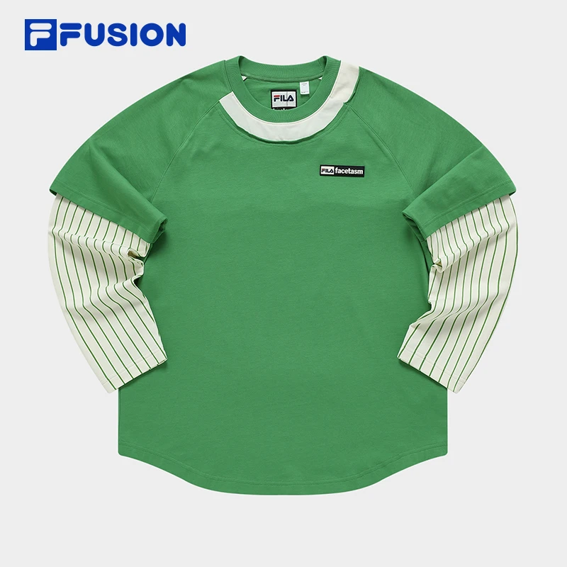 【双F联名】FILA斐乐潮牌新款男装高街宽松假两件长袖T恤T11M337204