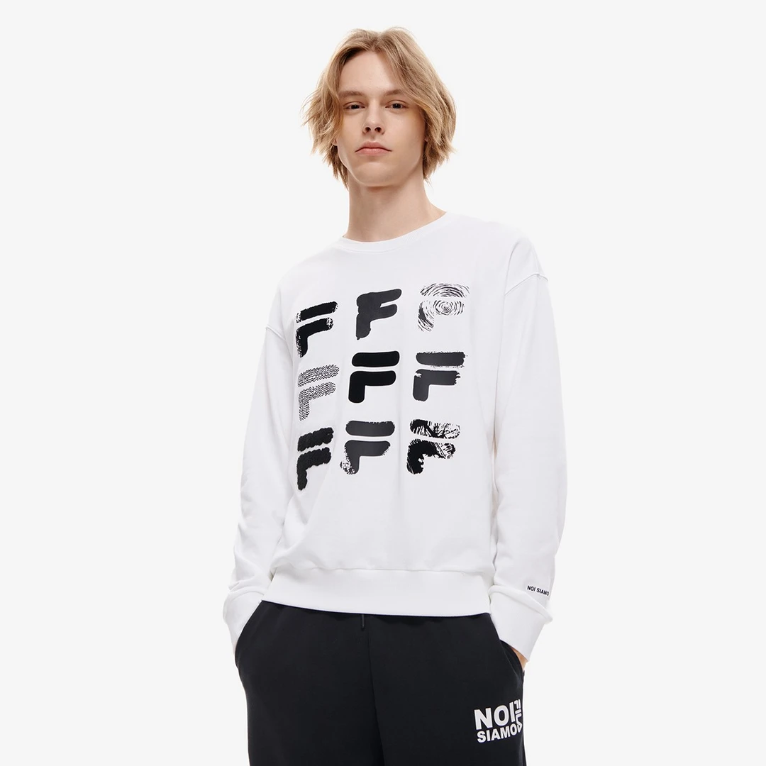 FILA FUSION斐乐潮牌卫衣男高街潮牌圆领套头情侣上衣T11M233204