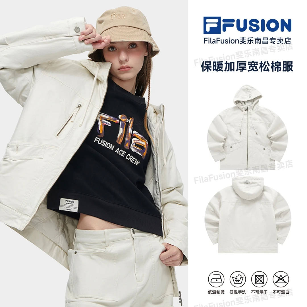 FILA斐乐秋冬时尚潮流休闲连帽防风保暖加厚宽松棉服T11W413904
