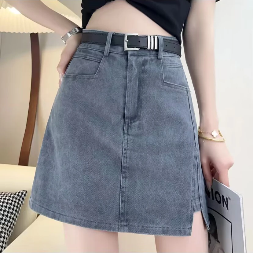 高腰开叉牛仔半身裙女2025新款春夏a字裙遮胯包臀小个子显瘦短裙