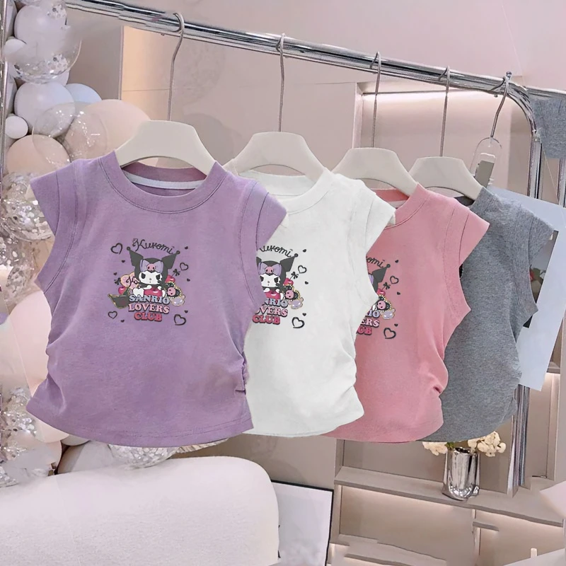 亲肤无袖背心女童夏季新款洋气儿童宝宝卡通库洛米小飞袖上衣外穿