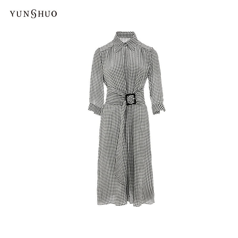 YUNSHUO允硕2024夏季休闲百搭时尚格子收腰连衣裙569191