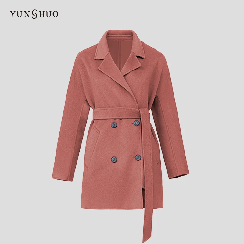 YUNSHUO 秋冬季新款毛呢外套女通勤时尚宽松显瘦呢子风衣 496099