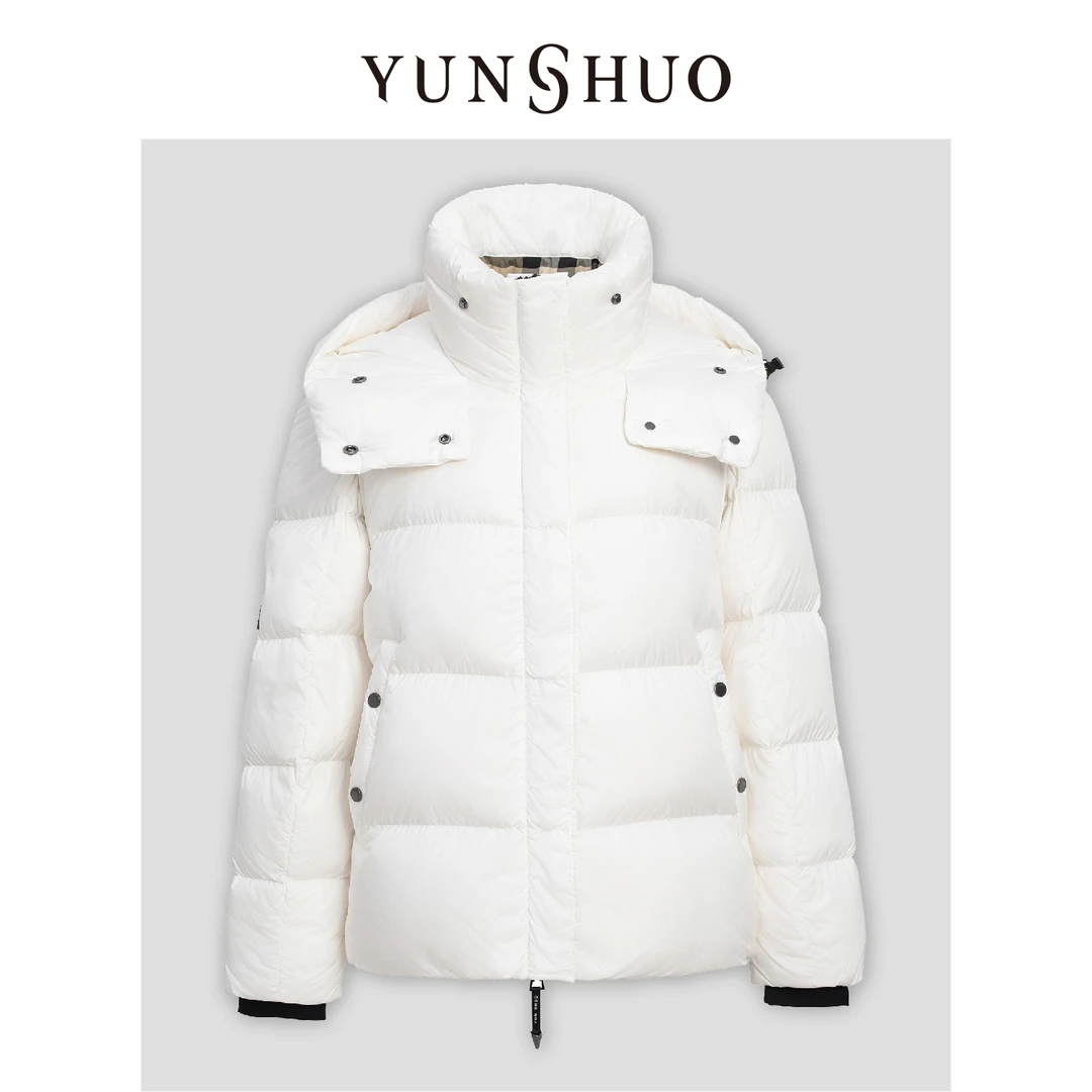 YUNSHUO允硕90白鸭绒休闲女秋冬季新款拼接连帽保暖羽绒服815070