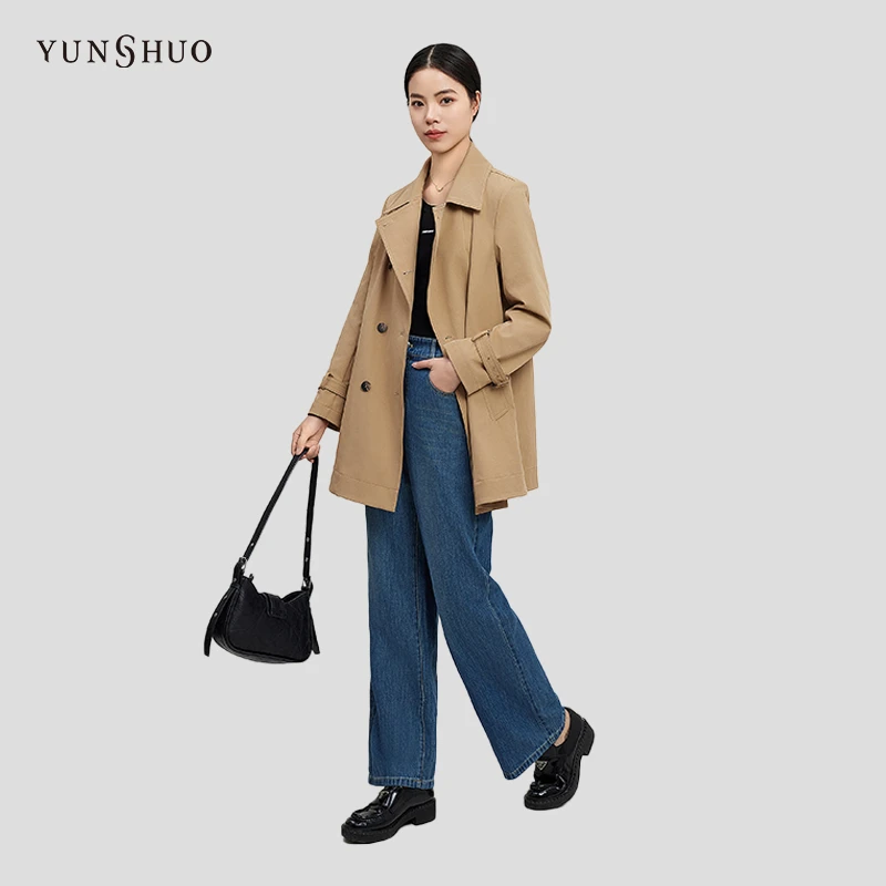 YUNSHUO风衣女2024春季新款宽松显瘦时尚翻领外套466114