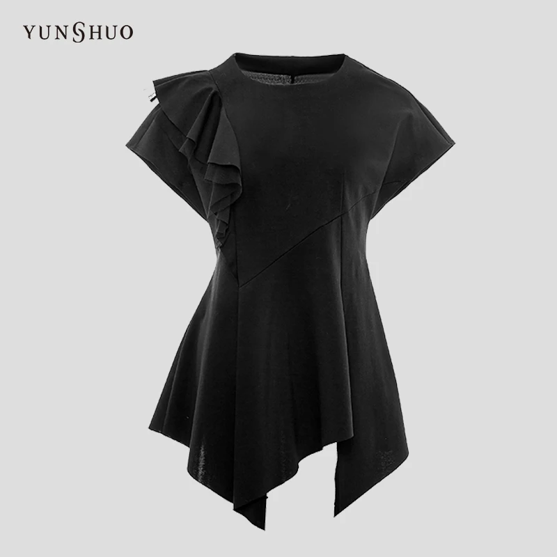 YUNSHUO允硕2024夏季新款时尚百搭休闲不规则T恤325196