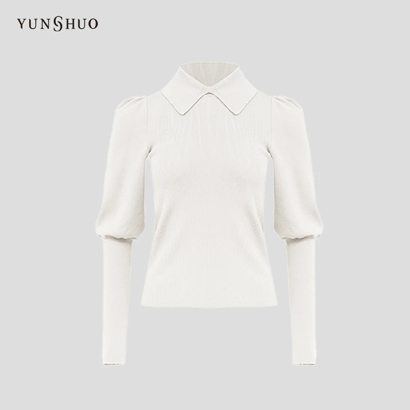 YUNSHUO复古时尚新颖泡泡袖设计套头毛衫739427