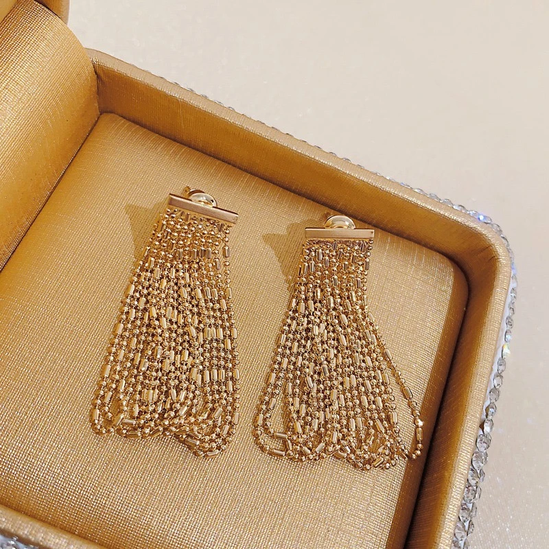 铜合金耳饰 轻奢时尚百搭复古女气质前后式金属链条流苏耳环S765