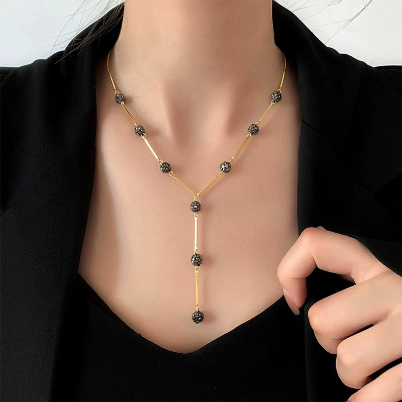 Kvdifala/卡帝法拉 铜合金合成锆石项链 黑色轻奢气质百搭项链A66