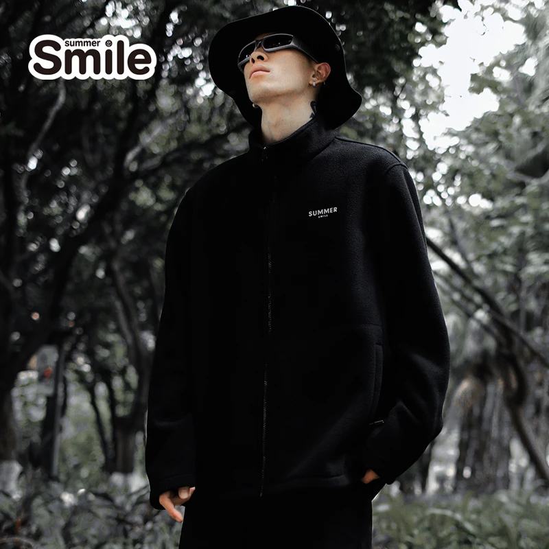 summer smile摇粒绒休闲夹克外套男女秋冬潮ins帅气宽松抓绒衣