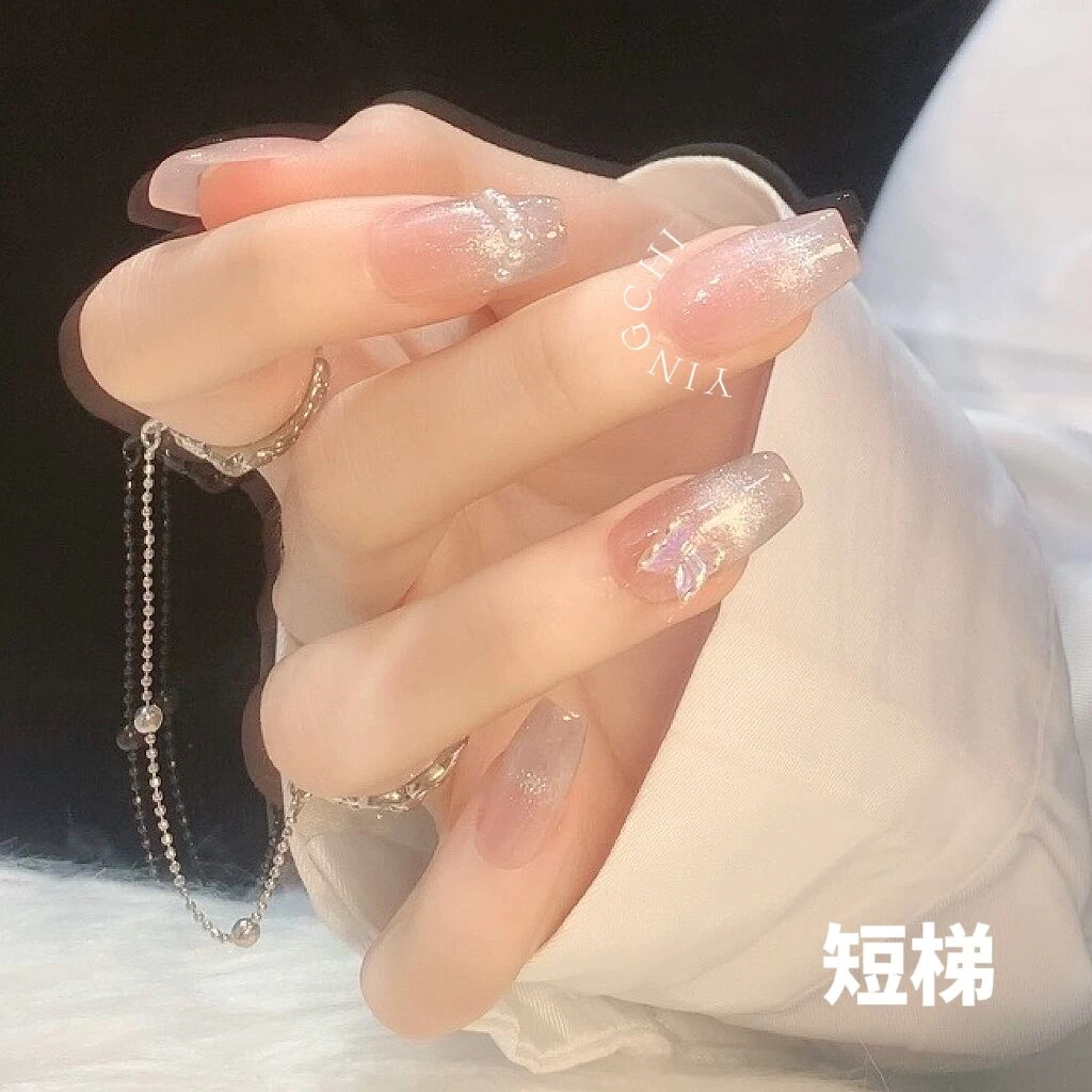 现货即发【庄生梦蝶】新款纯手工穿戴甲美甲冰透可拆卸气质显白夏日