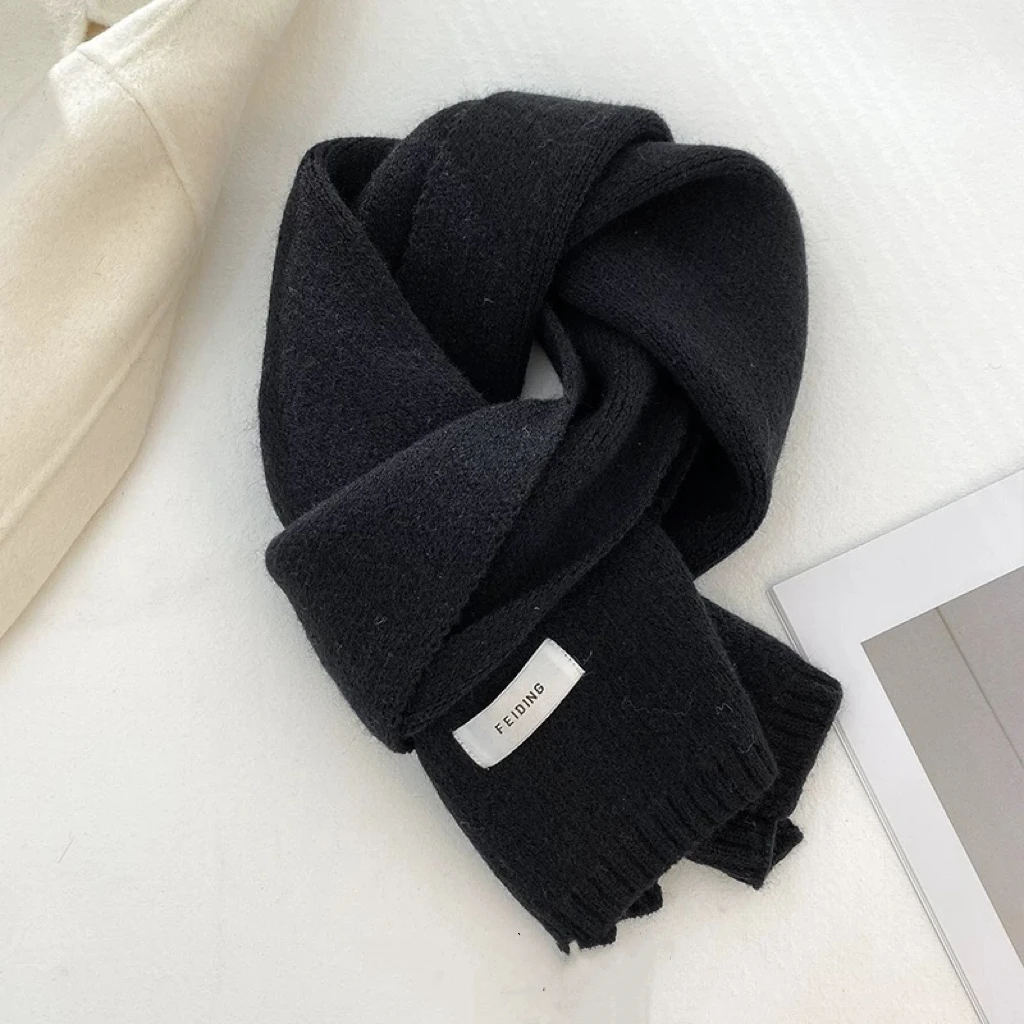 2025韩版ins毛线针织围巾女秋冬季加厚保暖围脖简约纯色百搭款