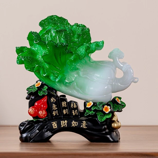 中式玉白菜高档摆件桌面装饰百财有余办公室玄关酒柜创意家居礼品