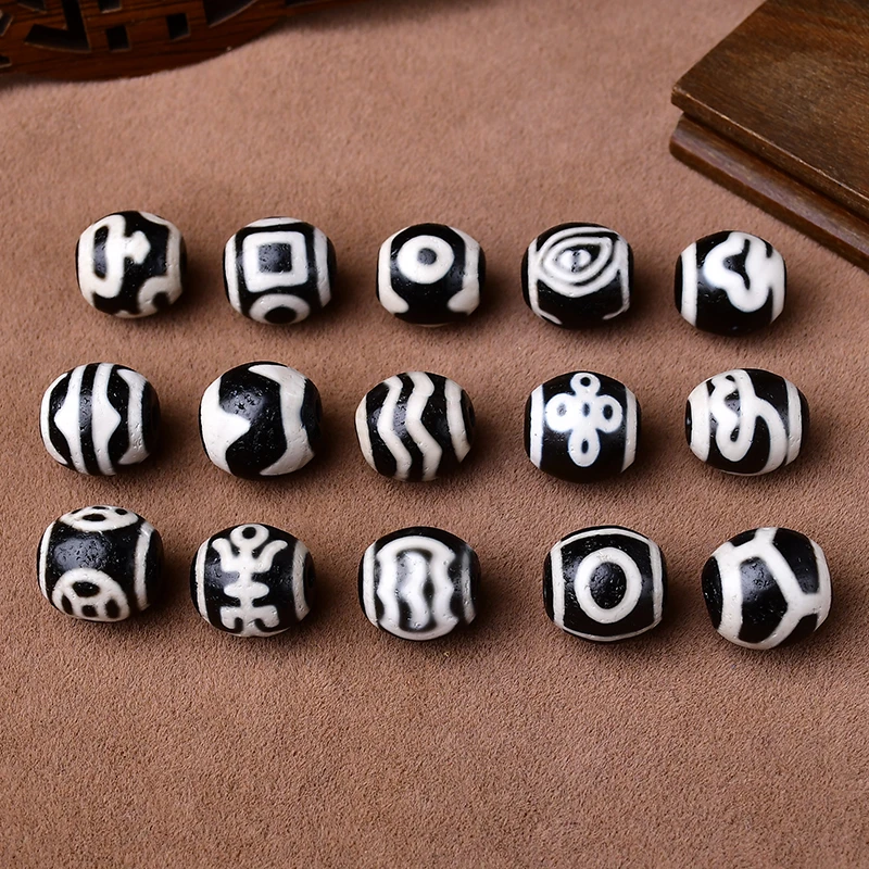 品煌黑白达洛玛瑙珠佛珠念珠手串腰珠顶珠配饰14x13mm左右