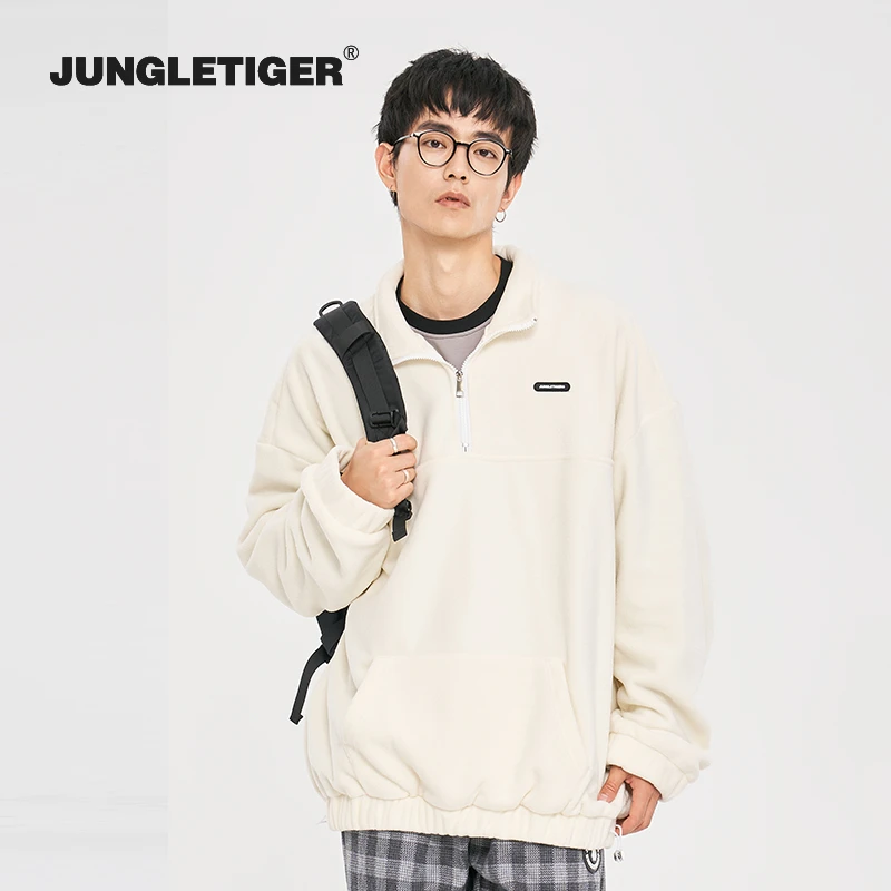 丛林老虎美式复古摇粒绒半拉链卫衣男潮牌oversize情侣
