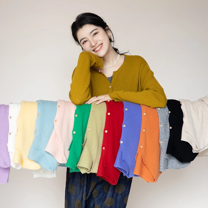 绽放103朵/28支黄金羊毛针织开衫外套女2024秋季外搭薄款毛衣上衣