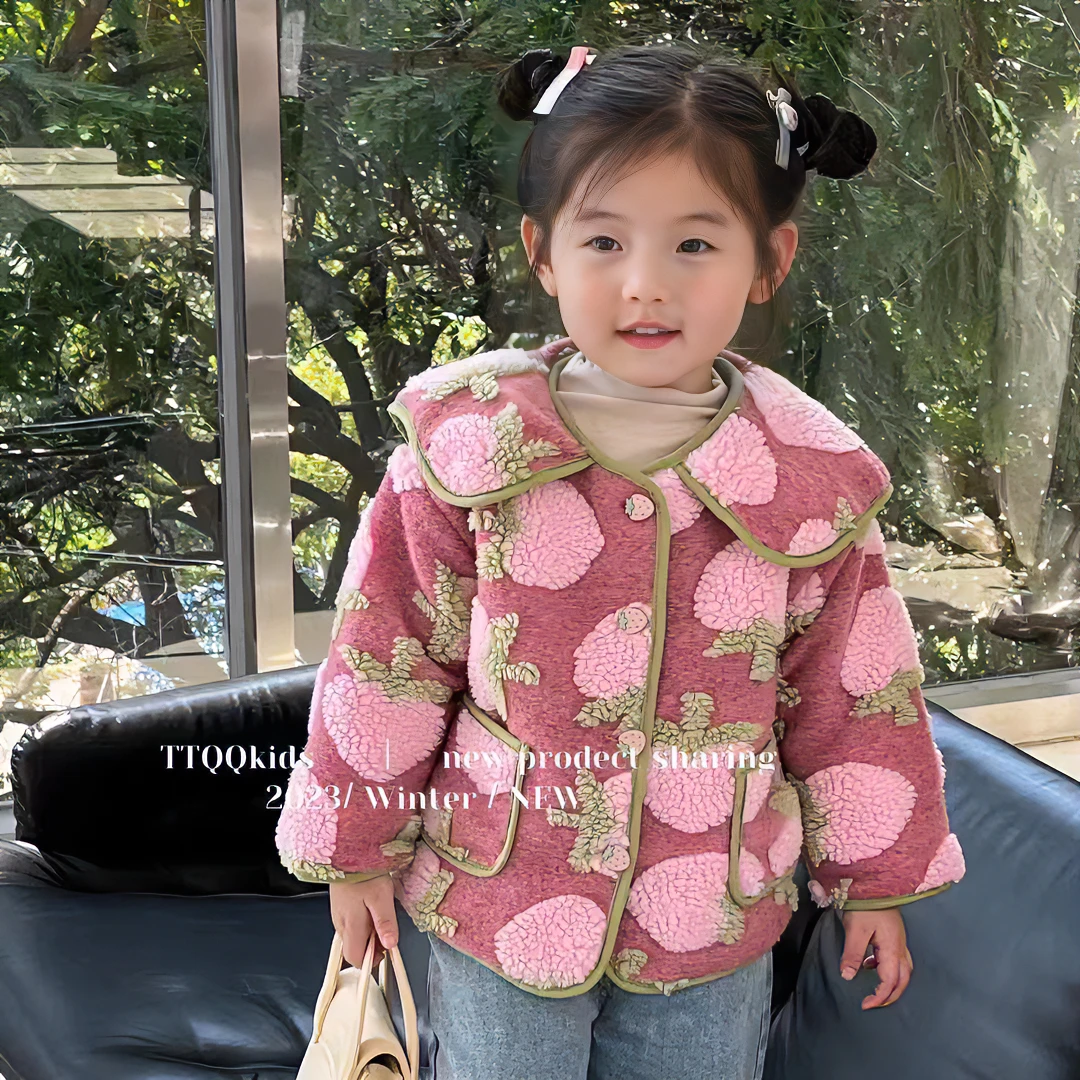 N3405儿童韩版秋冬通用萌娃穿搭百搭  时尚潮款草莓夹棉外套36018