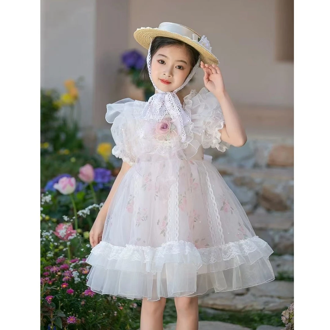 N1201女童夏季时尚清新百搭甜洛丽塔气质小花重工网纱公主裙X616