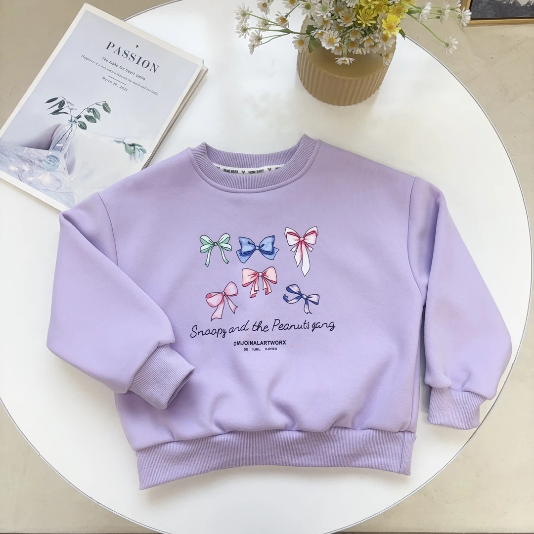 N5018儿童春秋休闲萌娃穿搭开学穿搭 多色蝴蝶结加绒卫衣A2661