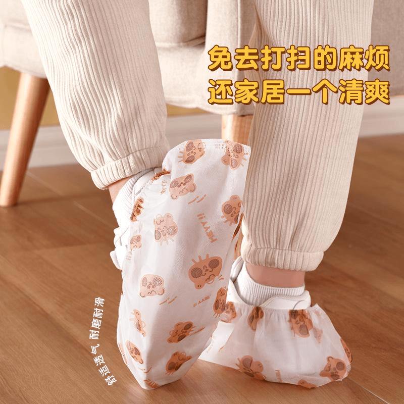 一次性印花卡通鞋套无纺布加厚家用待客免脱鞋室内防滑耐磨脚套C