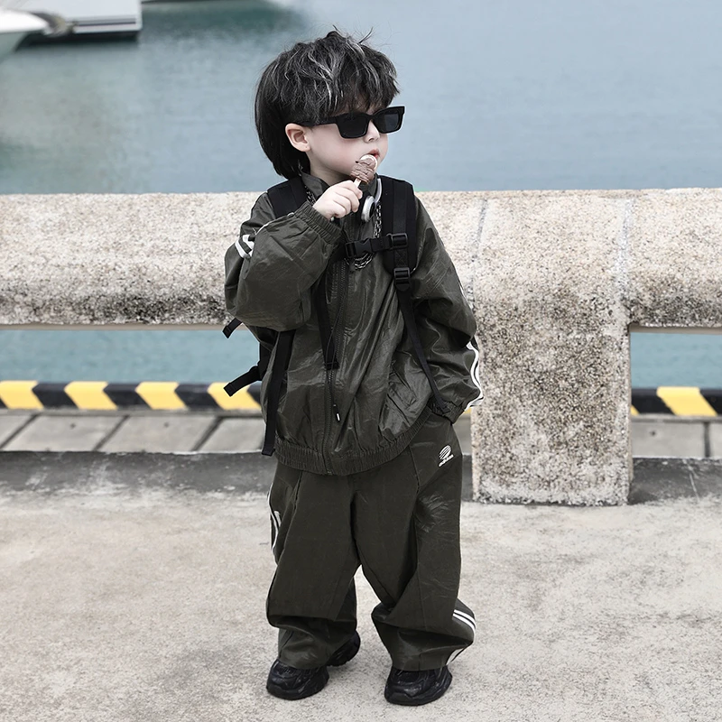 【现货】SUPER JIMMY 幼儿园必备秋季儿童休闲运动外套白边长裤套装