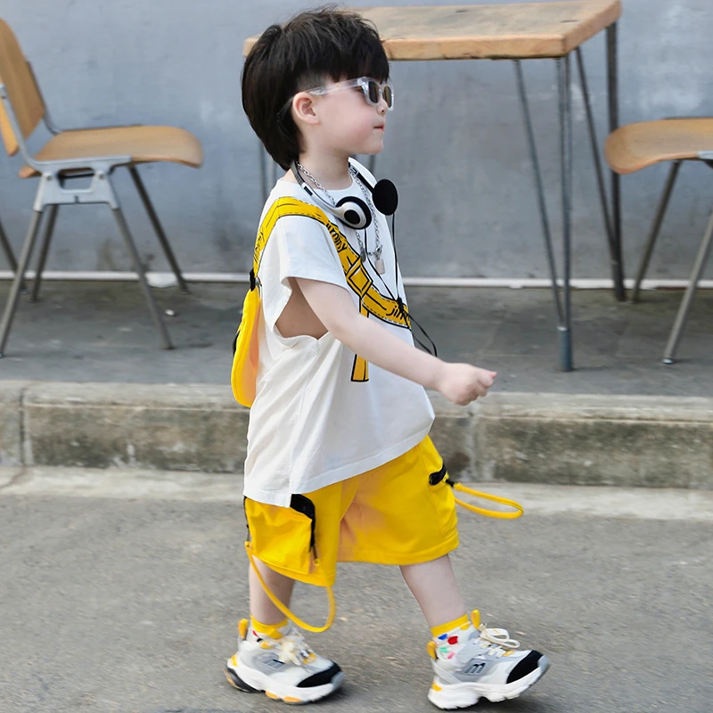 【现货】SUPER JIMMY落日余晖夏季儿童黄色挎包无袖T恤背心休闲短裤