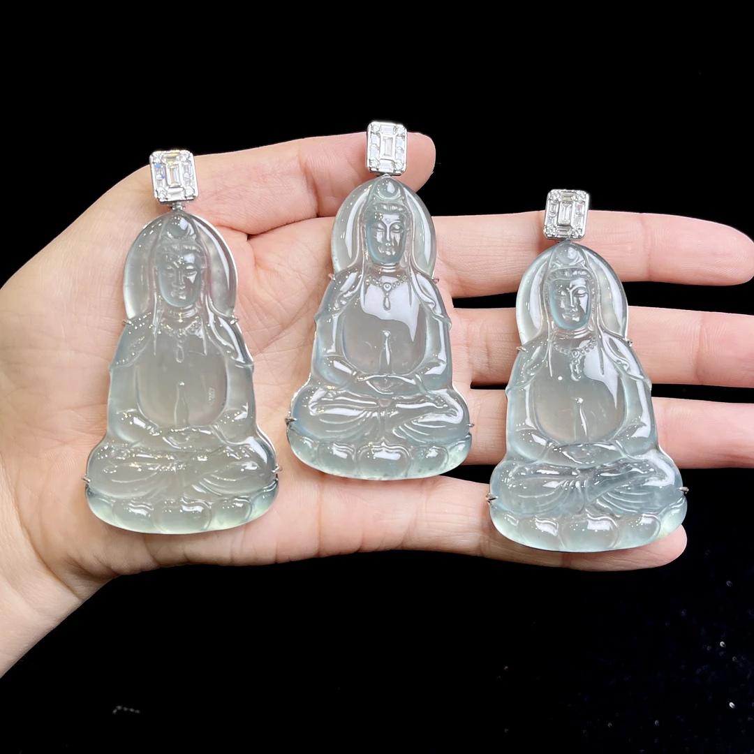 S925银翡翠观音吊坠（不带链/多样性只发一件） F683