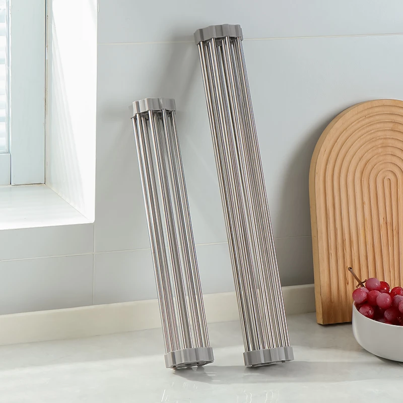 厨房水槽沥碗碟架可折叠沥水架防霉硅胶置物架加厚不锈钢沥水卷帘