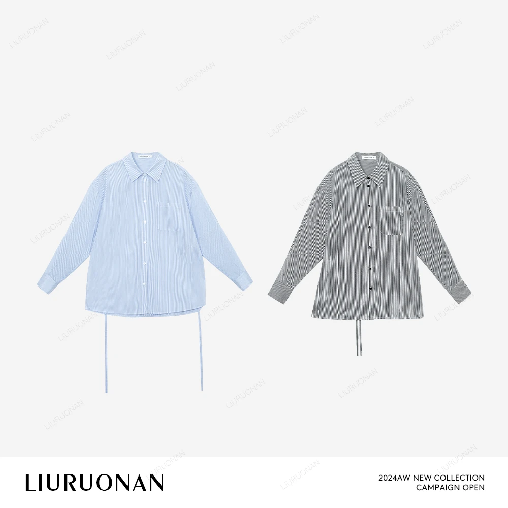 LIURUONAN 24AW 多种穿法的条纹衬衫女秋设计感宽松长袖时髦衬衣