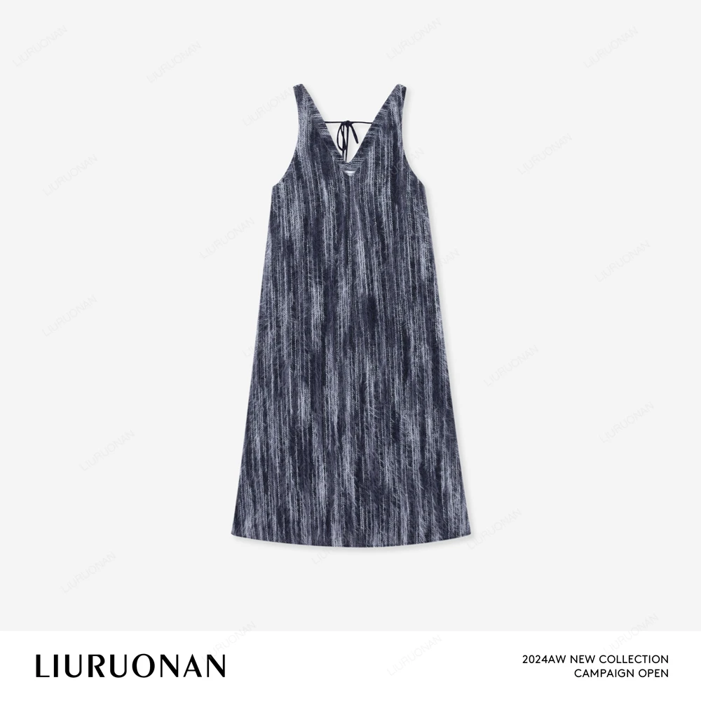 LIURUONAN 24AW【雪松长绒裙】无袖V领显瘦叠穿百搭中长款连衣裙女