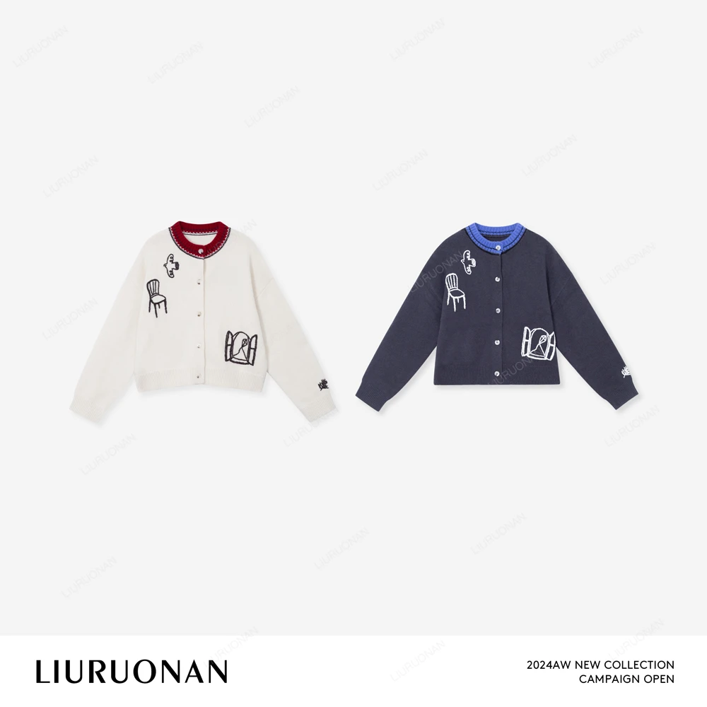 LIURUONAN 24AW 【童画毛衣】卡通童趣感刺绣长袖毛针织衫保暖毛衣