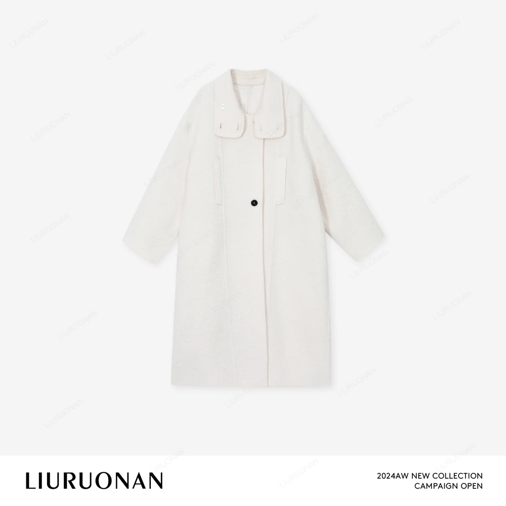 LIURUONAN 24AW【苏利白大衣】立领双面呢中长款秋冬毛呢立领外套女