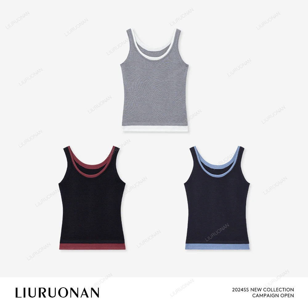 LIURUONAN 24SS 撞色打底显瘦针织背心女夏新款无袖U领上衣