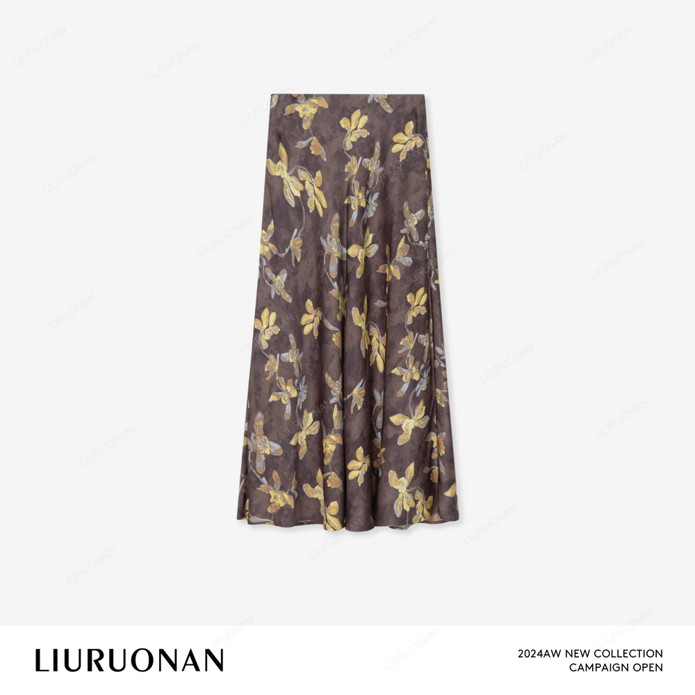 LIURUONAN 24AW【金鸢尾】气质印花显瘦中长款半身裙秋冬新款