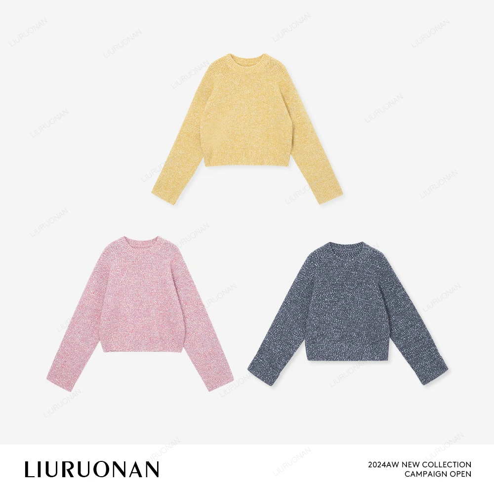 LIURUONAN 24AW 圆领彩点马海毛衣女颗粒感纹理套头针织衫上衣