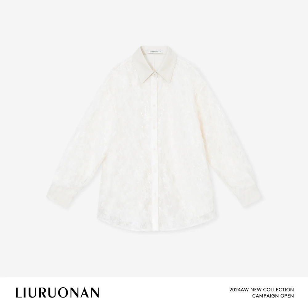LIURUONAN 24AW【丁达尔衬衫】polo翻领亮片衬衣气质长袖单排扣开衫