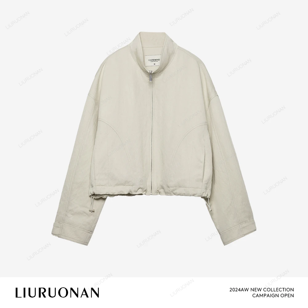 LIURUONAN 24AW 白果灰色两穿领型短款长袖外套女小个子薄款上衣