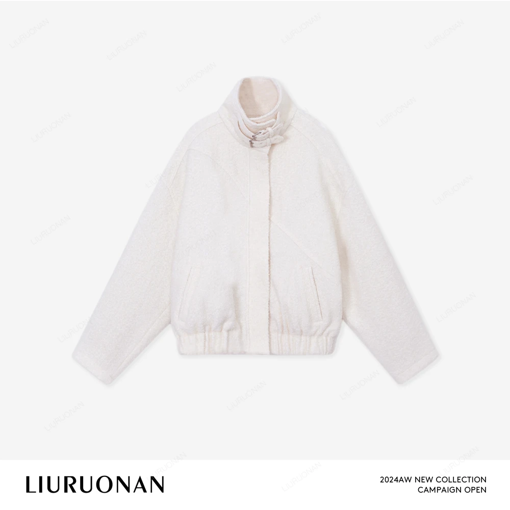 LIURUONAN 24AW【酪梨夹克】颗粒绒立领长袖白色短外套冬季保暖上衣