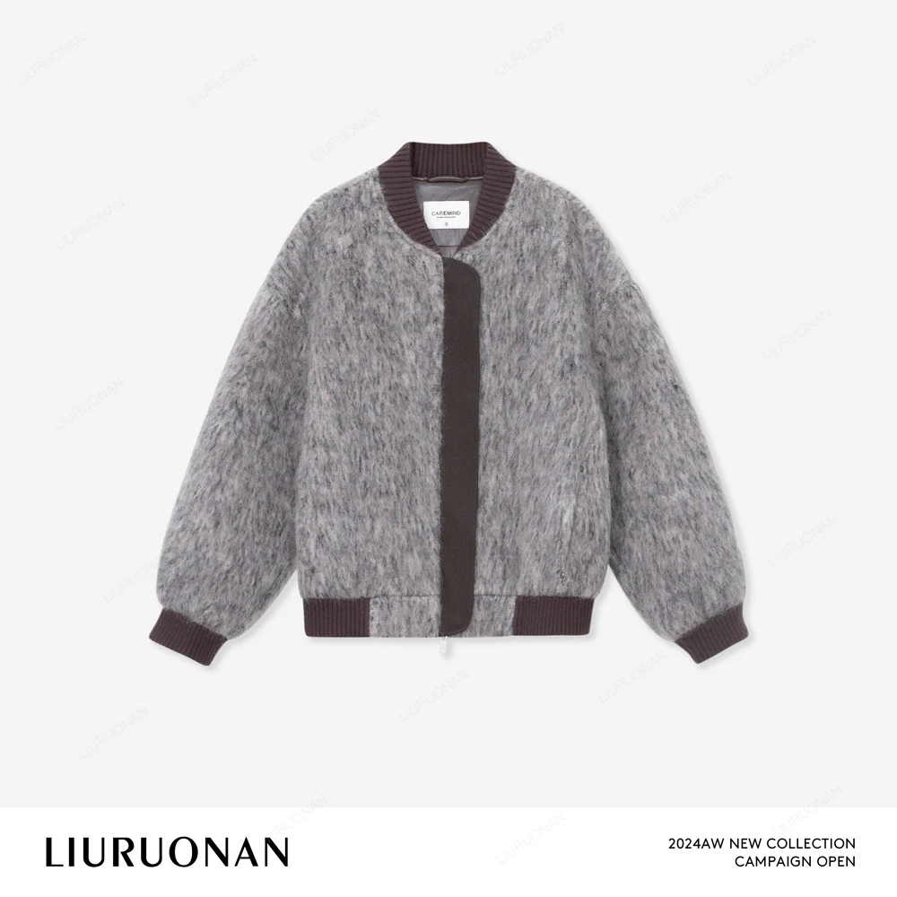 LIURUONAN 24AW【热美式棒球服】特种羊毛保暖加厚秋冬短外套女