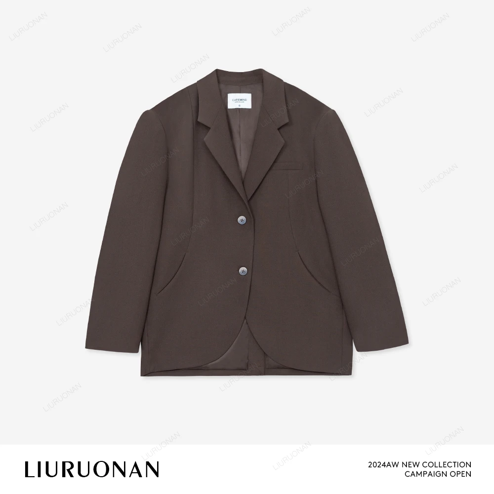 LIURUONAN 24AW 棕色西装外套下摆圆弧设计感西服女上衣