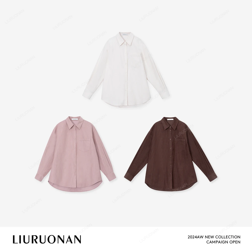 LIURUONAN 24AW【瑞秋衬衫】秋冬加厚保暖条纹衬衣设计感单排扣开衫