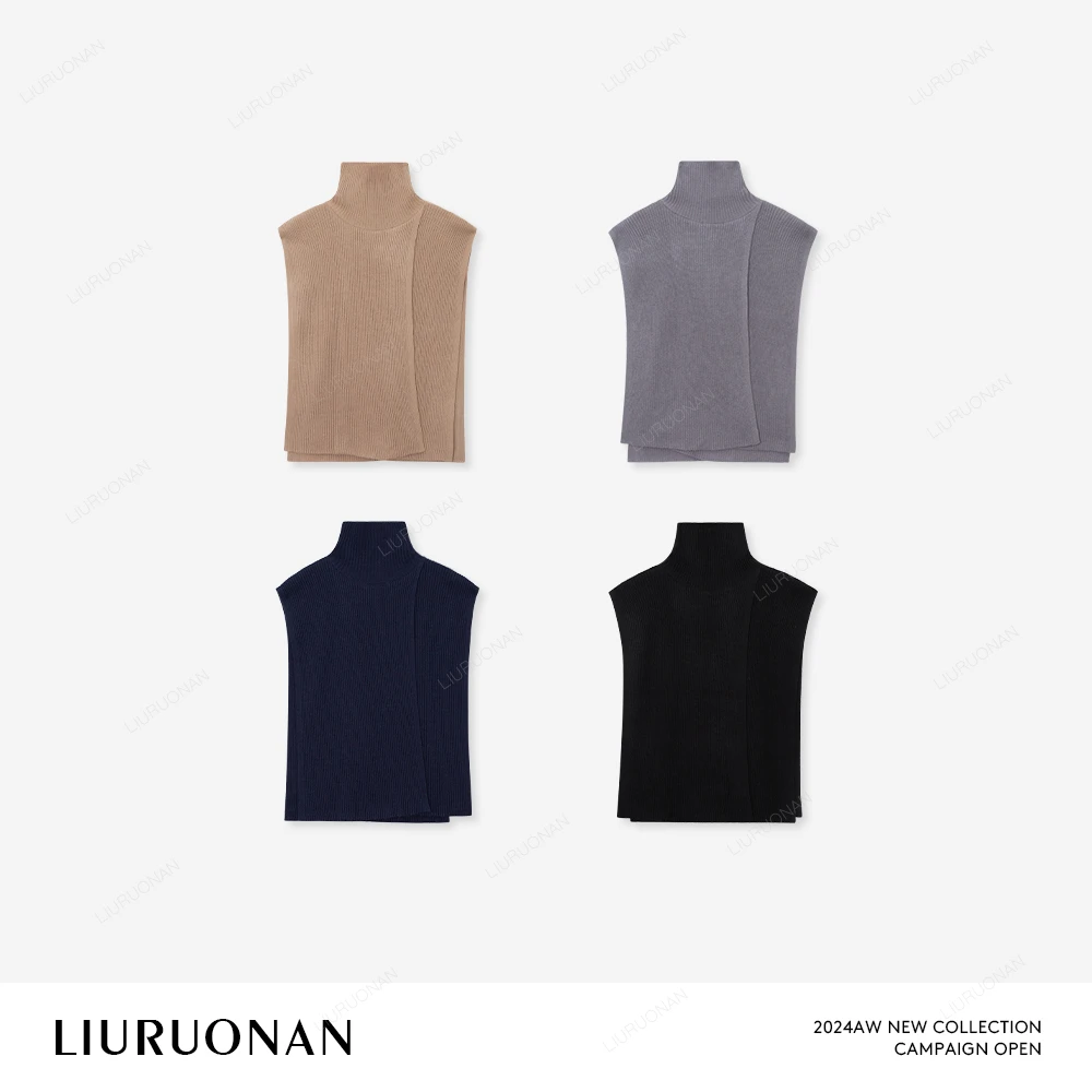 LIURUONAN 24AW【披肩搭配好物】藏蓝侧开叉半高领针织披肩