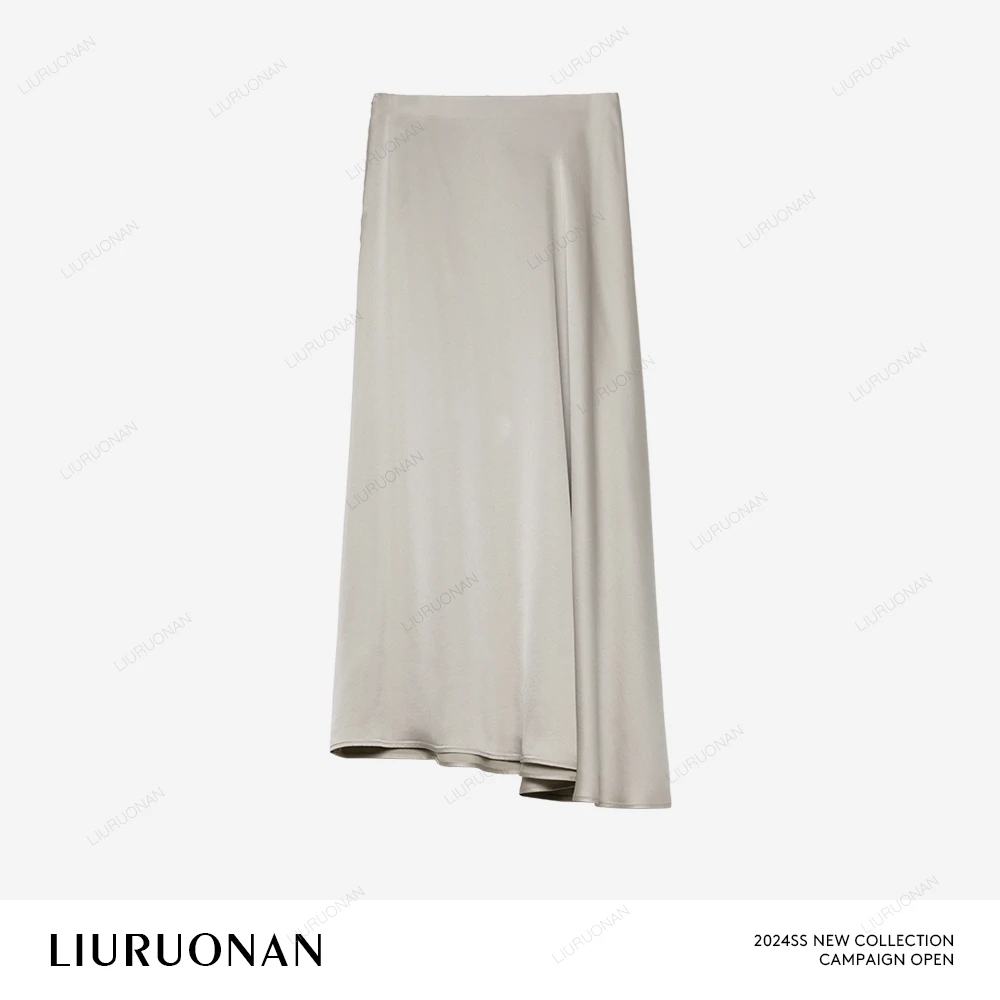 LIURUONAN 24SS 银色高级感醋酸半身裙子松弛感缎面鱼尾裙